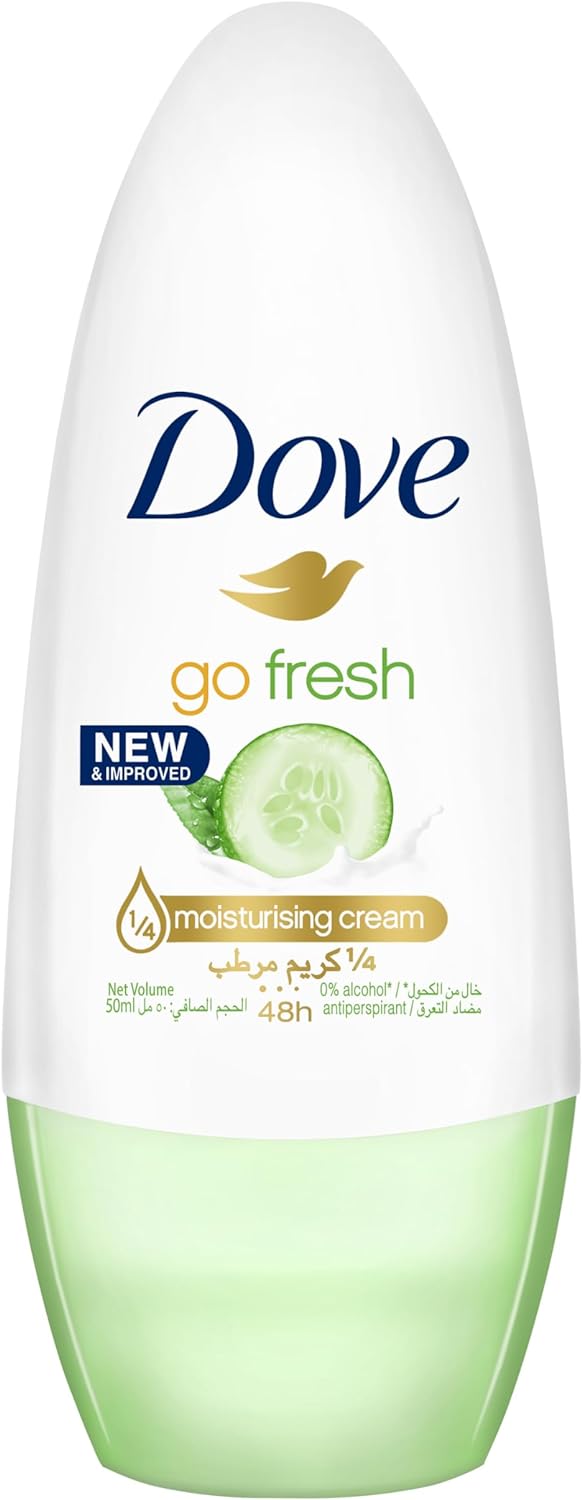 DOVE Go Fresh, Antiperspirant Deodorant Roll-On, for 48 hour protection, Cucumber & Green Tea, alcohol free with ¼ moisturising cream, 50ml