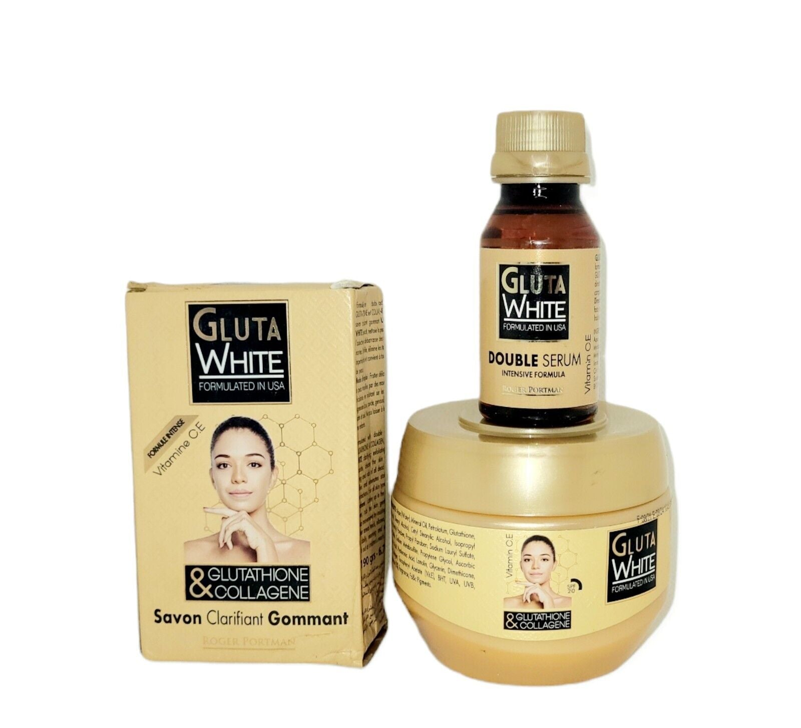 Glut Exfoliating  SOAP ,Clarifying Cream 275ml, DOUBLE SERUM 60ML