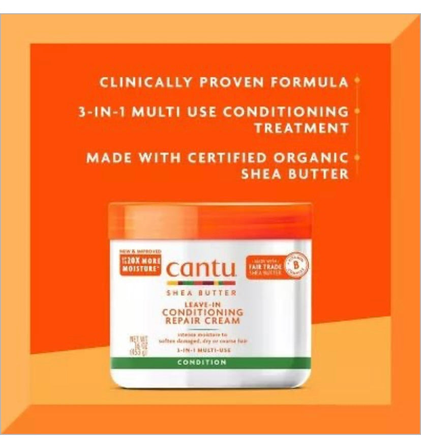 Cantu Shea Butter Leave-In Conditioning Repair Cream White 453g x pack of 1
