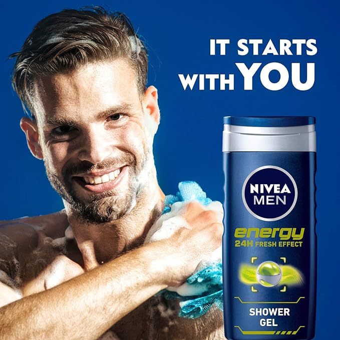 NIVEA Men Energy Masculine Scent 24h 3in1 Fresh Shower Gel, 3x250ml