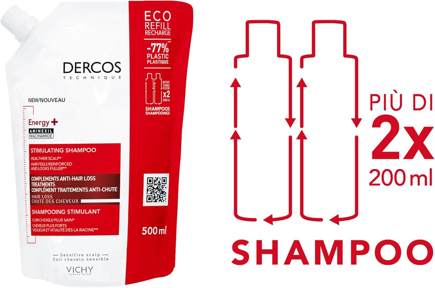VICHY Dercos Energy+ Stimulating Shampoo Refill 500 ml