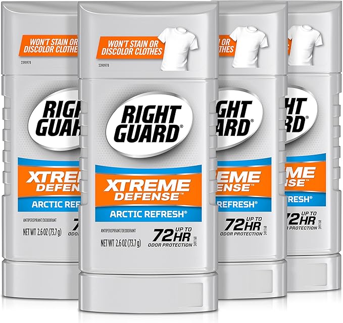 Right Guard Xtreme Defense Antiperspirant Deodorant Invisible Solid Stick, Arctic Refresh, 2.6 Ounce X pack of 4