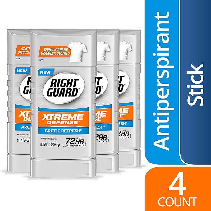 Right Guard Xtreme Defense Antiperspirant Deodorant Invisible Solid Stick, Arctic Refresh, 2.6 Ounce X pack of 4