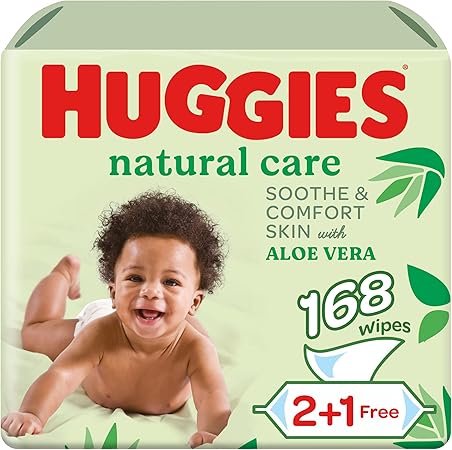 Huggies Natural Baby Wipes, Aloe Vera Wipes, 3 Pack x 56 Wipes (168 Wipes)