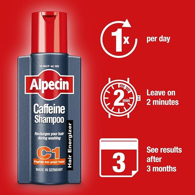 Alpecin Caffeine Natural Hair Shampoo C1 | Against Stronger Thinning and Thicker Hair ,250ml X pack of 2