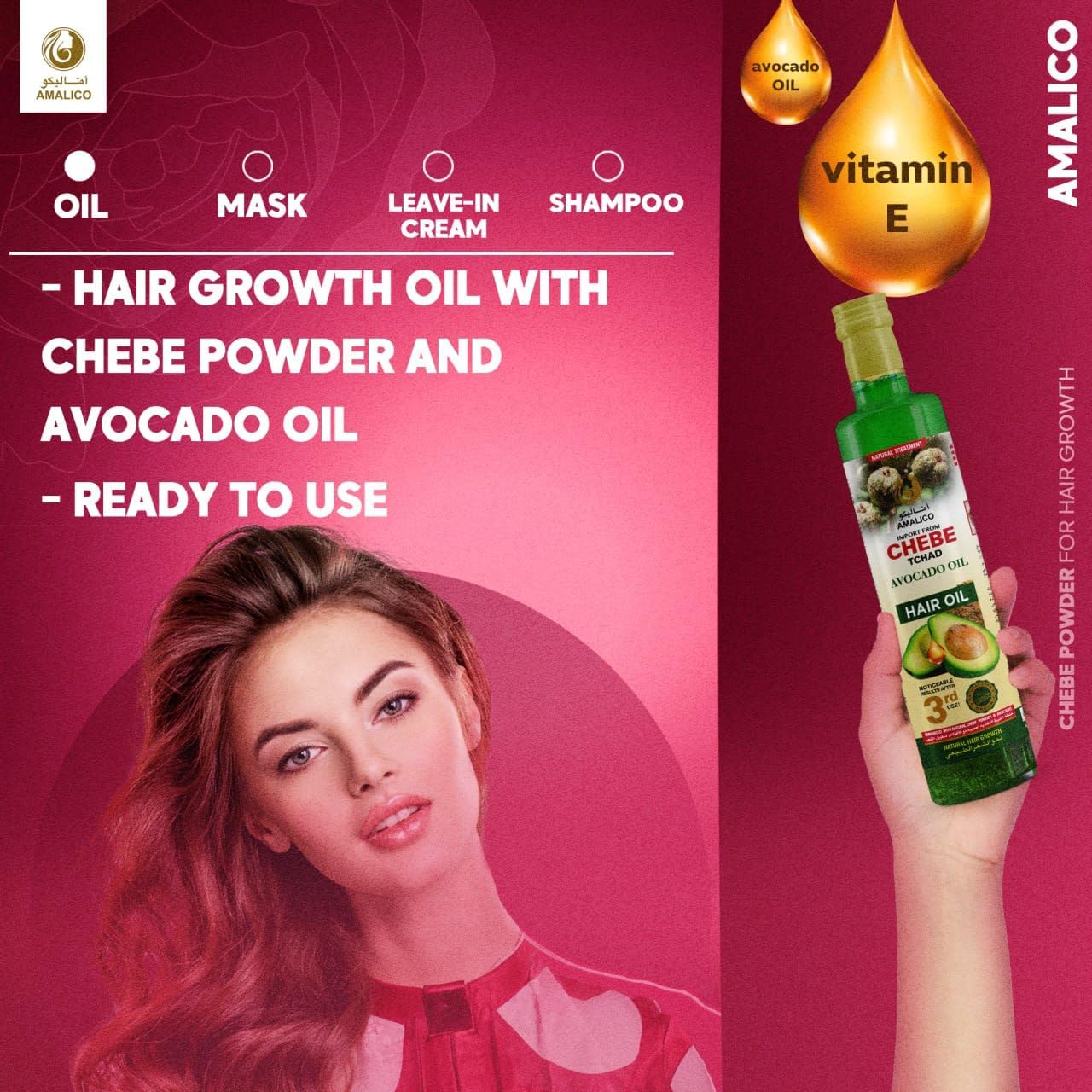 Chebe  Avocado Oil for Hair Growth and Scalp Treatment - Ready to Use Hair Growth Oil with Chebe Powder for Damaged Dry Hair - Infused With Organic Ostrich, Canola and Olive Oil - 250 ML
