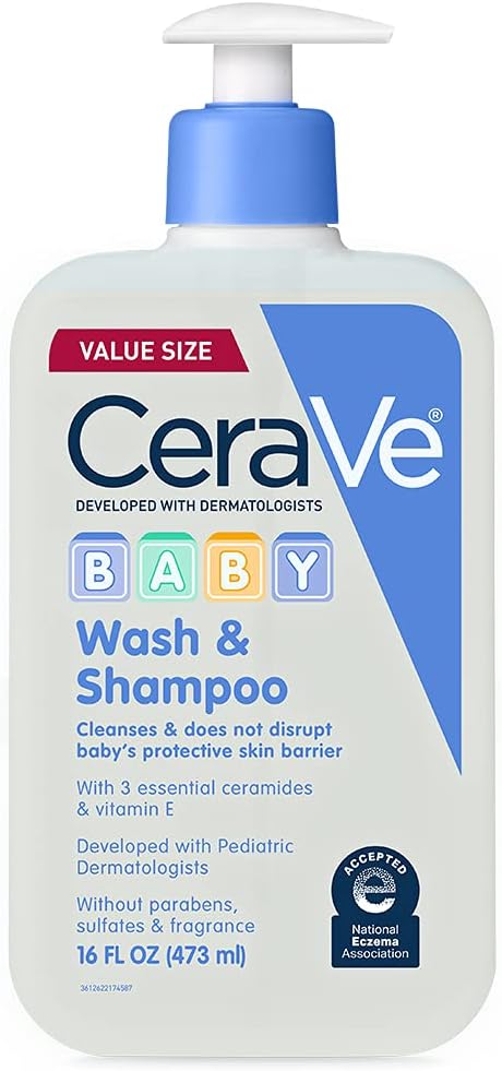 CeraVe Baby Wash & Shampoo | 2-in-1 Tear-Free Baby Wash for Baby Skin & Hair | Fragrance, Paraben, Dye, Phthalates & Sulfate Free for Baby Bath| Baby Soap with Vitamin E |473ML