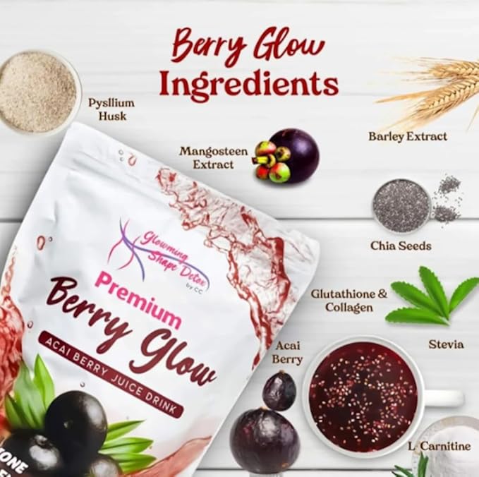 Berry Glow Acai Berry Juice Drink with Glutathione & Collagen 10 Sachets x 20g