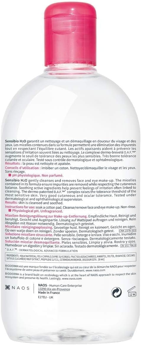 Bioderma Sensibio H2O Make-Up Removing Micellar Water - Sensitive Skin, 500ml