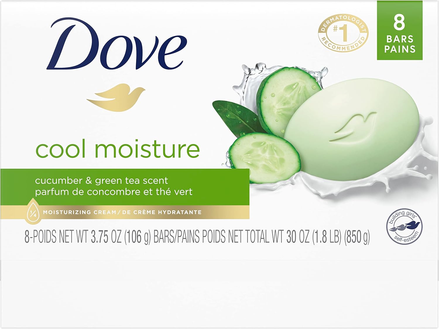 Dove Skin Care Beauty Bar For Softer Skin Cucumber And Green Tea More Moisturizing Than Bar Soap 135g pack of 8 Bars