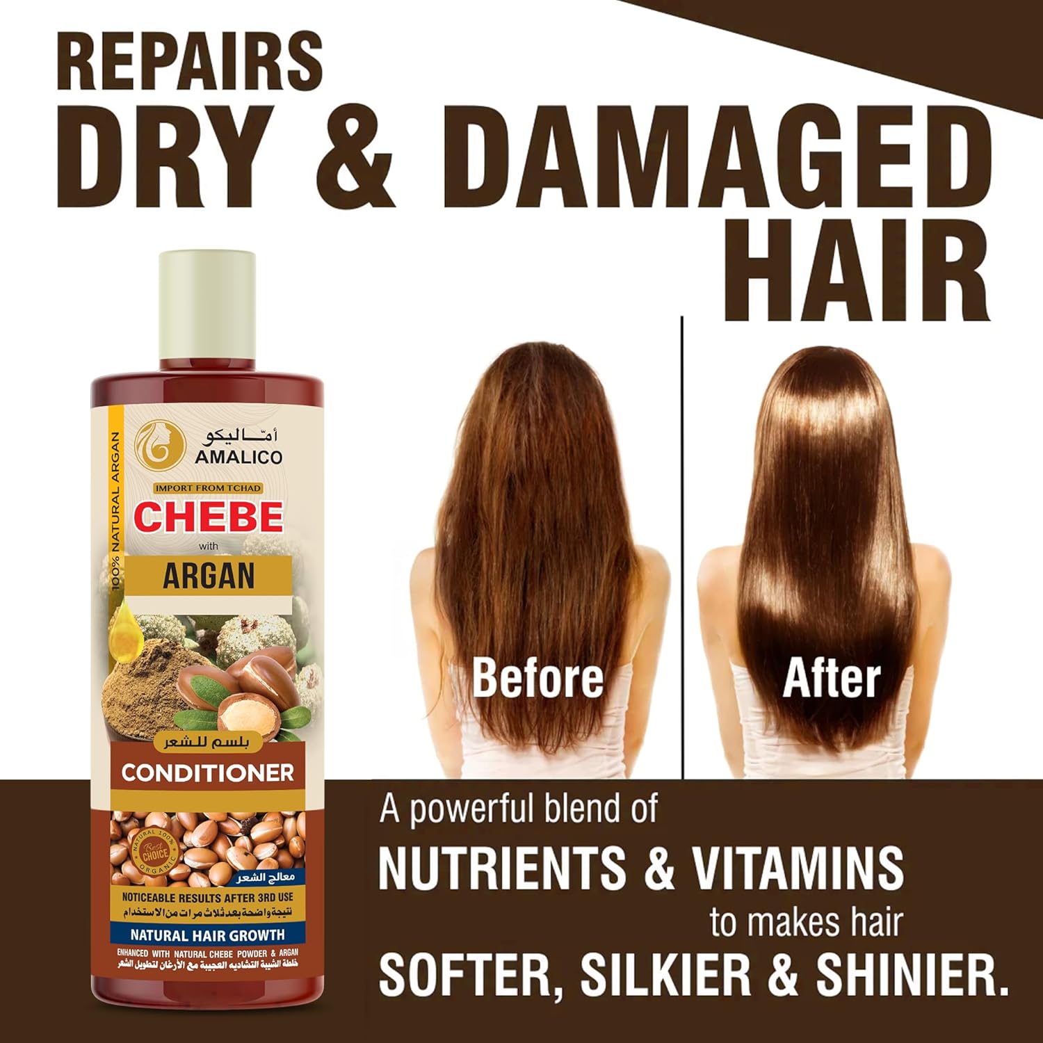 Chebe Sulfate-Free Hair Conditioner with Argan Oil and Chebe Powder for Hair Growth | Natural Hair Conditioner with Argan Oil of Morocco for Hair Growth and Hair Repair 500 ML
