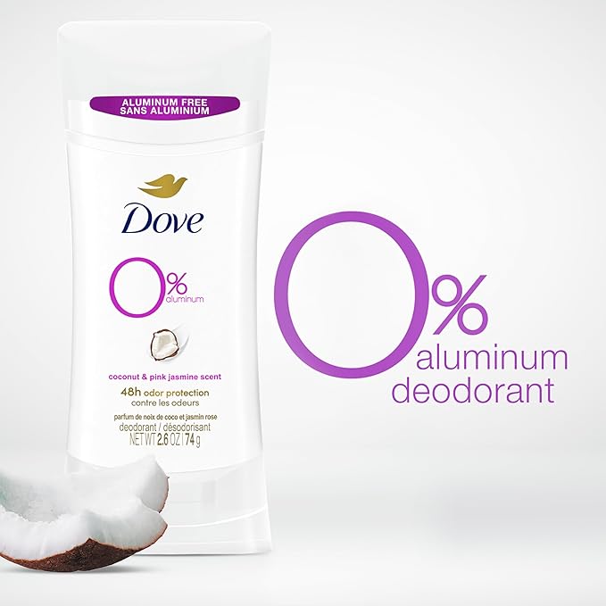 Dove Aluminum Free Deodorant for Women 24-Hour Odor Protection, Coconut and Pink Jasmine, White 74g X (Pack of 3)