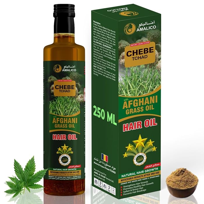 AMALICO Afghani Oil for Hair Growh with Chebe Powder - 10 in 1 Hair Oil for Deep Moisturizing - Hair Oil for Nourishment of Scalp and Dry Damaged Hair - 250 ML