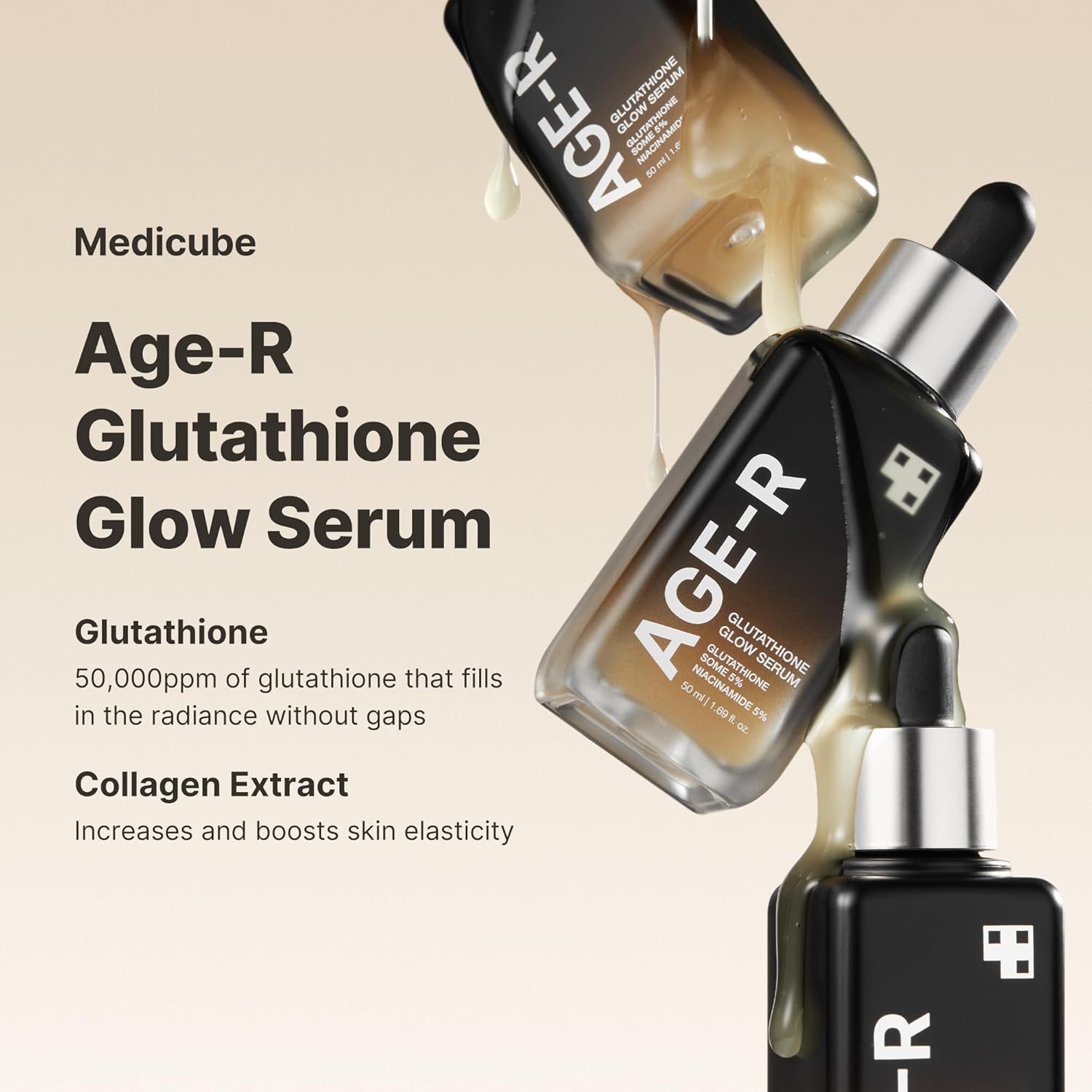 Medicube AGE-R Glutathione Glow Serum - Exclusive Pigmentation & Elasticity Serum for 24Hr Pure Radiance - Glowing with Active Glow-zom Technology - Daily Use for Youthful Skin - Korean Skin Care
