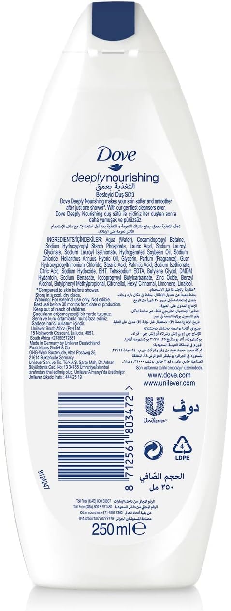 DOVE Deeply Nourishing Body Wash, for instant moisturising, Original, with no Sulfates or Parabens, 500ml