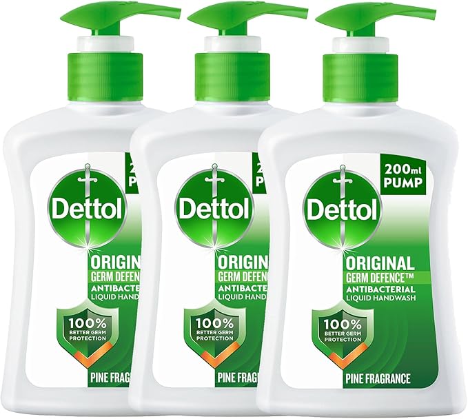 Dettol Handwash Liquid Soap Original Pump for Effective Germ Protection & Personal Hygiene, Protects Against 100 Illness Causing Germs, Pine Fragrance, 200ml (Pack of 3)