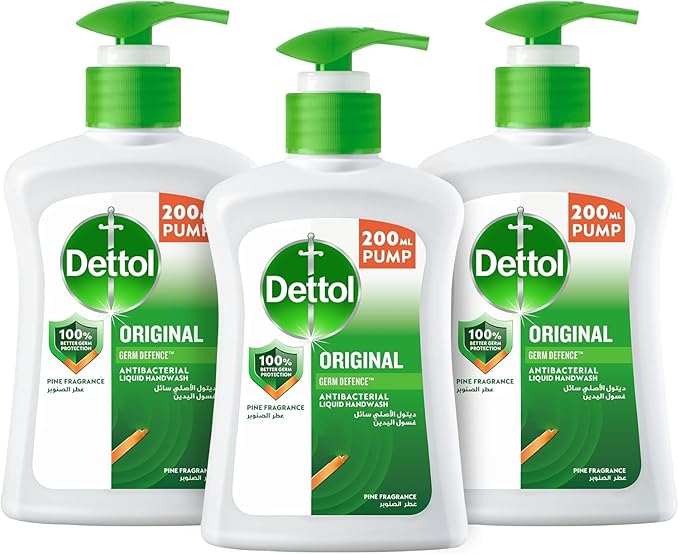 Dettol Handwash Liquid Soap Original Pump for Effective Germ Protection & Personal Hygiene, Protects Against 100 Illness Causing Germs, Pine Fragrance, 200ml (Pack of 3)