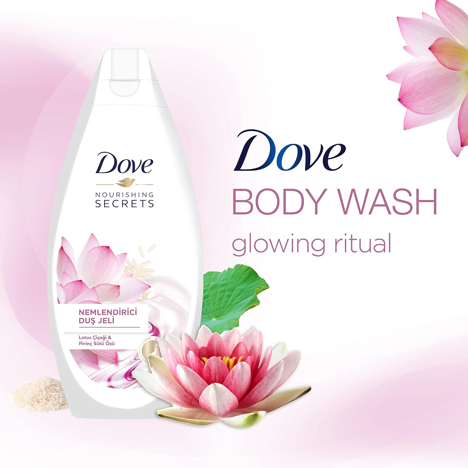 Dove Nourishing Secrets Glowing Ritual Shower Gel Body wash With Lotus Flower Extract And Rice Milk, 500ml Pack of 3, Pink