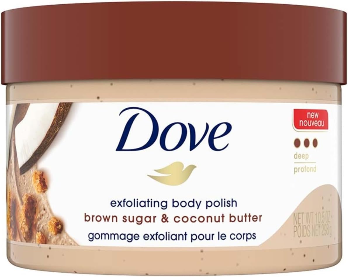 Dove Scrub Brown Sugar & Coconut Butter For Silky Smooth Skin Body Scrub Exfoliates & Restores Skin's Natural Nutrients 10.5 oz