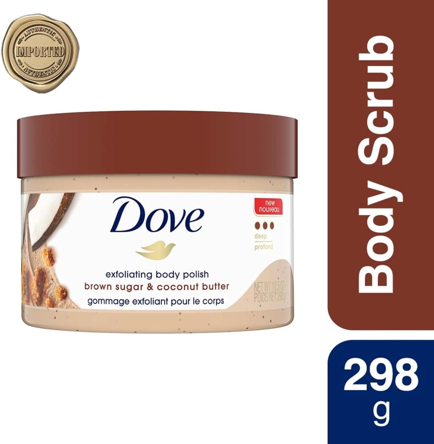 Dove Scrub Brown Sugar & Coconut Butter For Silky Smooth Skin Body Scrub Exfoliates & Restores Skin's Natural Nutrients 10.5 oz