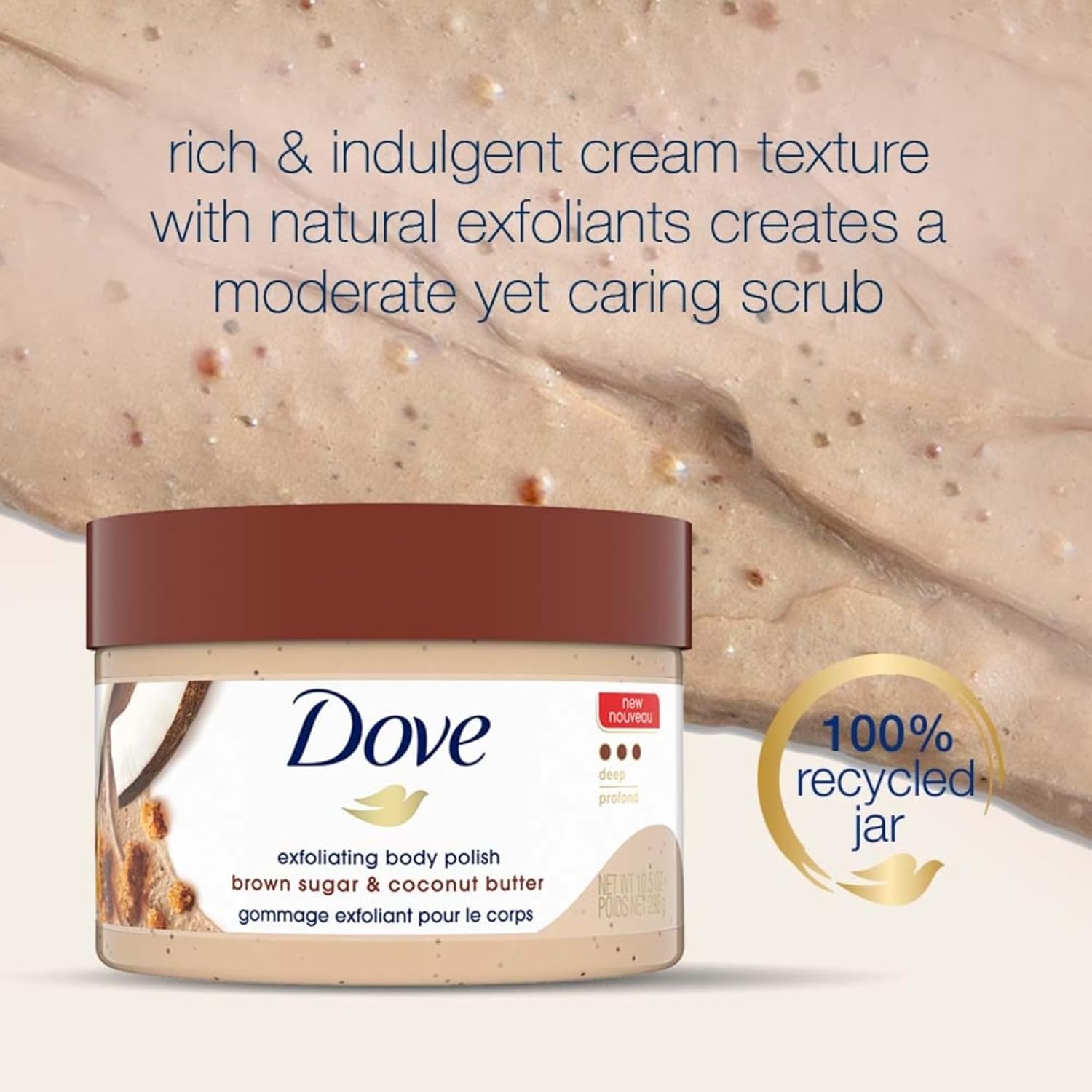 Dove Scrub Brown Sugar & Coconut Butter For Silky Smooth Skin Body Scrub Exfoliates & Restores Skin's Natural Nutrients 10.5 oz