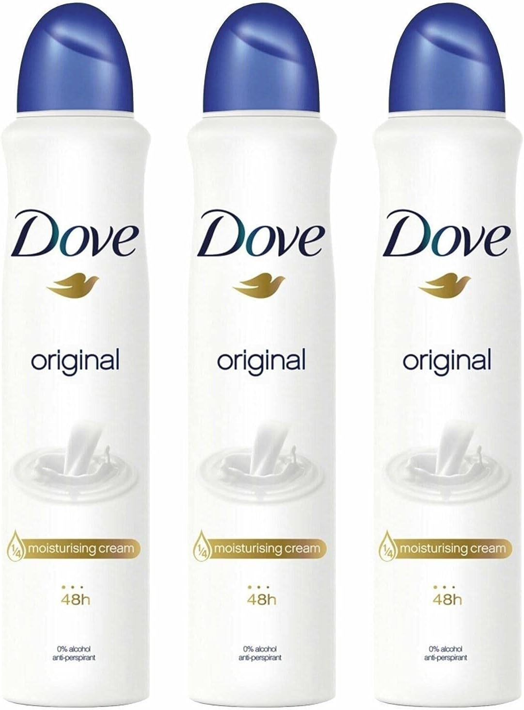 3 Pack of 250ml Dove Women Original Anti-Perspirant Deodorant Spray Upto 48 Hour Protection