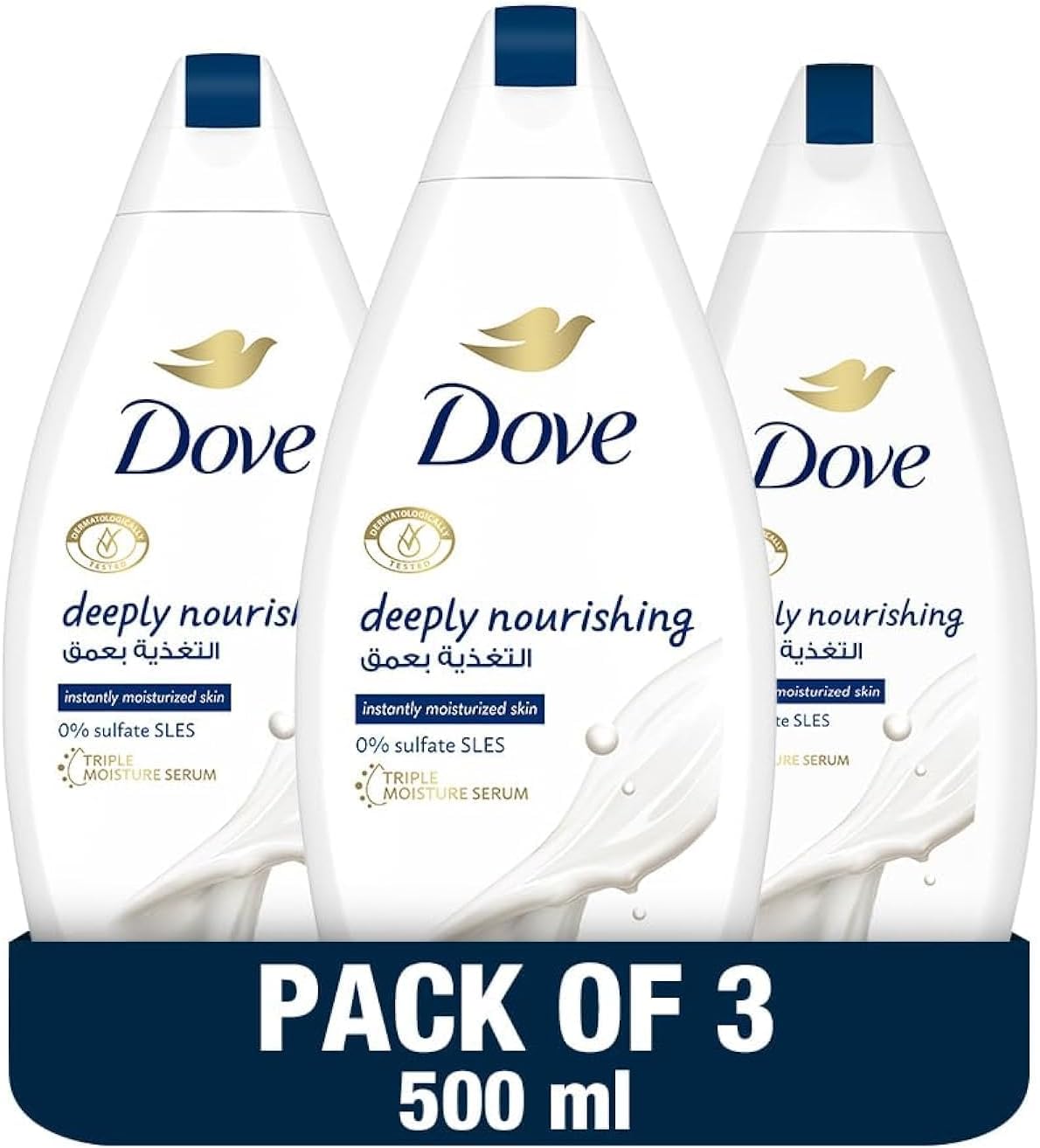 DOVE Deeply Nourishing Body Wash, for instant moisturising, Original, No Sulfates or Parabens, 500ml x 3