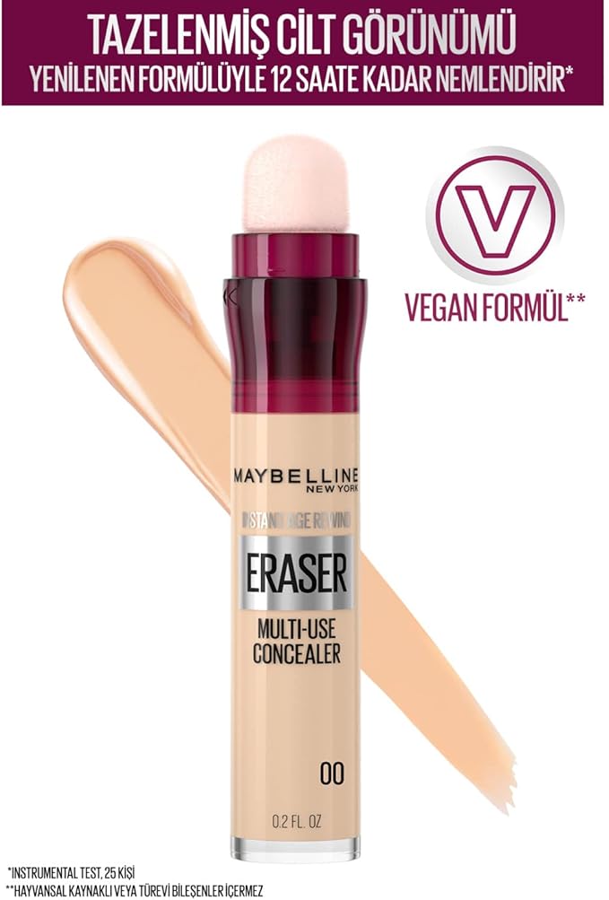 Maybelline Instant Anti Age Eraser Eye Concealer, Dark Circles and Blemish Concealer, Ultra Blendable Formula, 00 Ivory