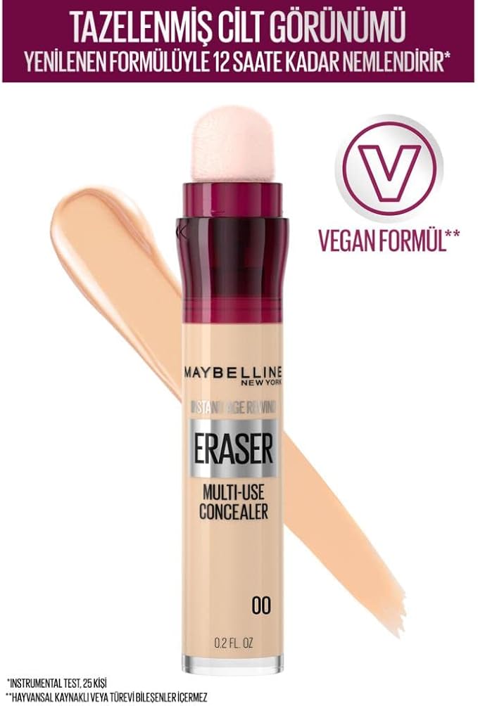 Maybelline Instant Anti Age Eraser Eye Concealer, Dark Circles and Blemish Concealer, Ultra Blendable Formula, 00 Ivory