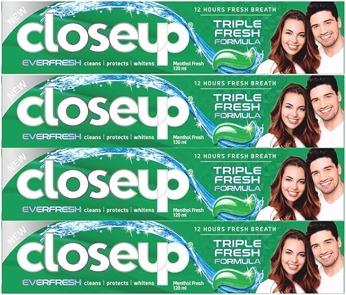 Close Up Triple Fresh Formula Gel Toothpaste, Menthol Fresh, 120Ml (Pack Of 4)