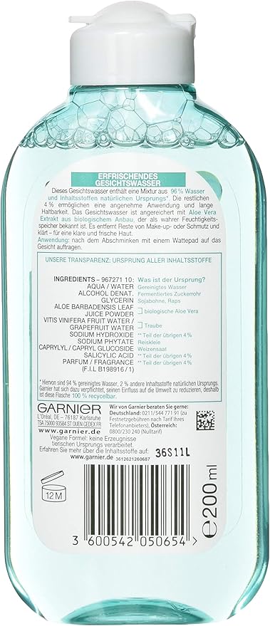 Garnier Skin Active Facial Toner with Aloe Extract Normal and Combination  200 ml