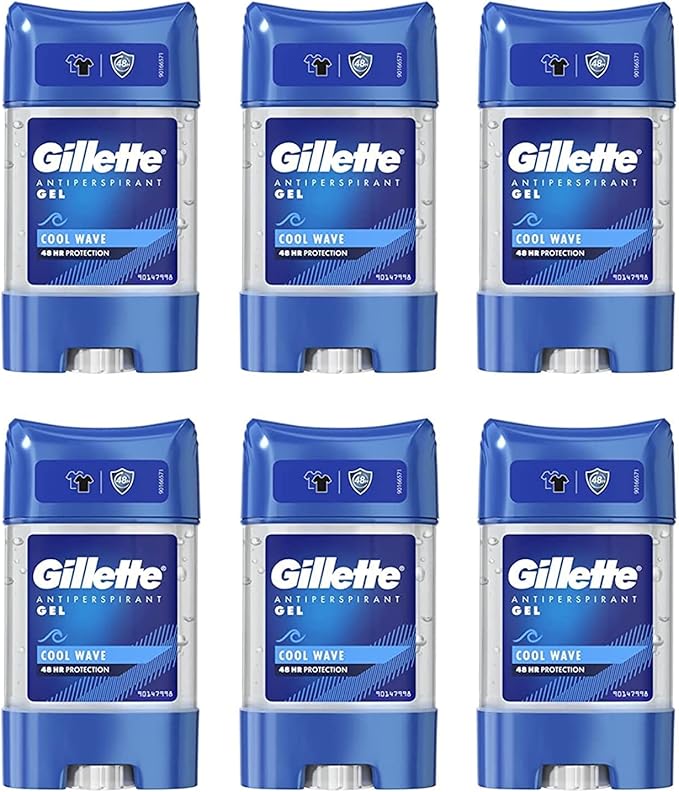 Gillette Antiperspirant Deodorant Gel For Men, 420 ml (70 ml x 6), 48-Hour Invisible Sweat and Odour Protection, Cool Wave