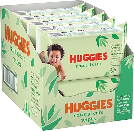 Huggies Natural Baby Wipes, Aloe Vera Wipes, 10 Pack x 56 Wipes (560 Wipes)