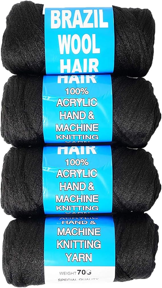 4 Packs Brazilian Wool Hair Yarn, Wool Yarn for Hair Jumbo Braiding& Senegalese Twisting Wool Hair