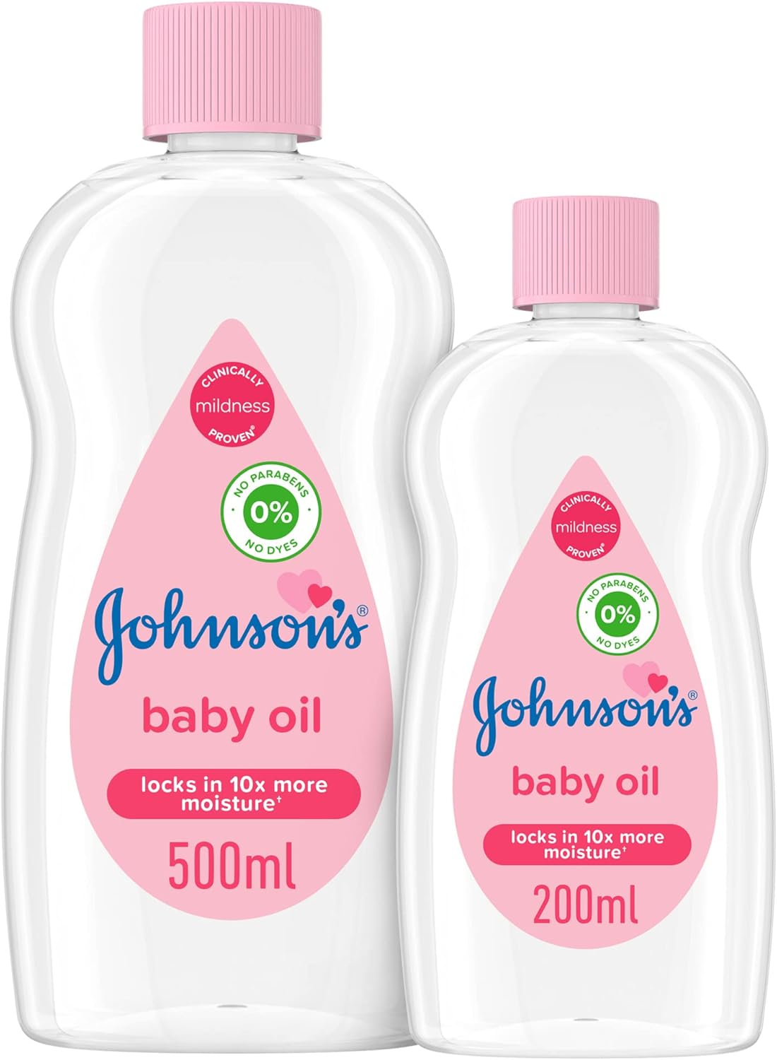 Johnson’s Baby Clinically Proven Mildness Baby Oil Pack of 2 - 500ml and 200ml, Gentle Nourishing Baby Oil, Hypoallergenic