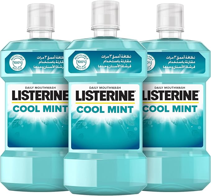 Listerine Cool Mint Mouthwash, Pack of 3x500ml, 24 Hour Protection Against Plaque, Refreshing Sensation, for a Healthier Mouth