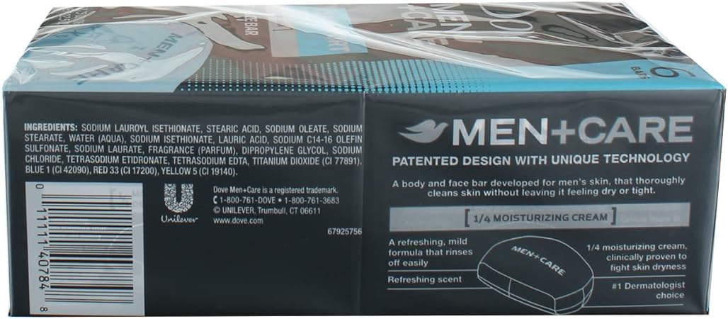 Dove Men Care Clean Comfort Body Face Bar, 4 Ounce, 6 Count