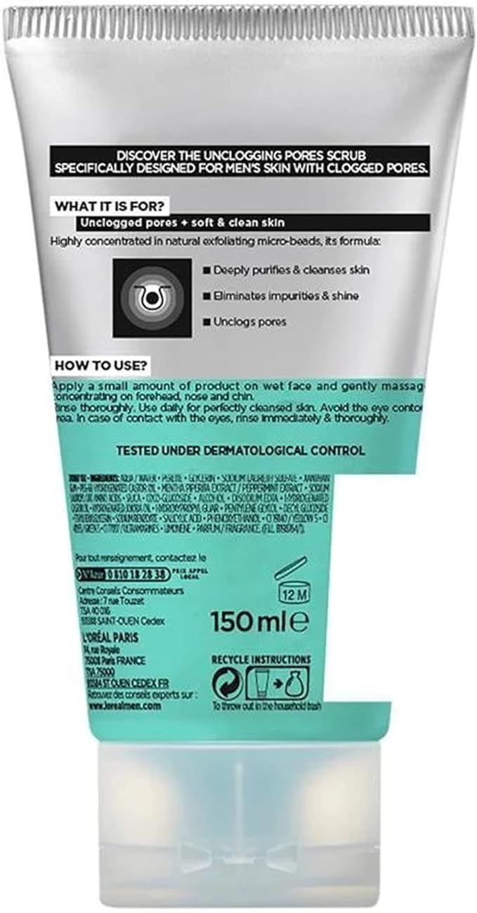 L'Oreal Paris Men Expert Face Scrub, Hydra Energetic Deep Exfoliating Face Wash for Men 100 ml