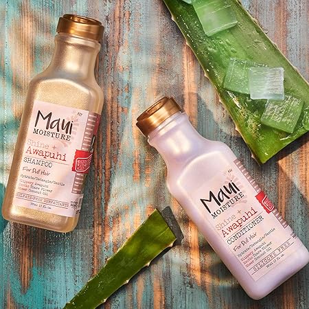 Maui Moisture Shine + Awapuhi Moisturizing Vegan Conditioner with Oils for Shiny Hair Silicone & Sulfate Free Surfactant Aloe Conditioner to Hydrate Detangle Hair, Coconut, 13 Fl Oz