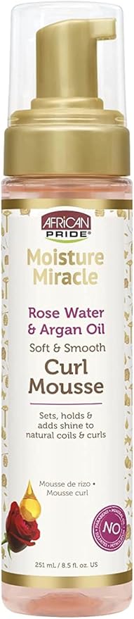 African Pride Moisture Miracle Soft & Smooth Curl Mousse 8.5Oz Rose Water And Organ Oil