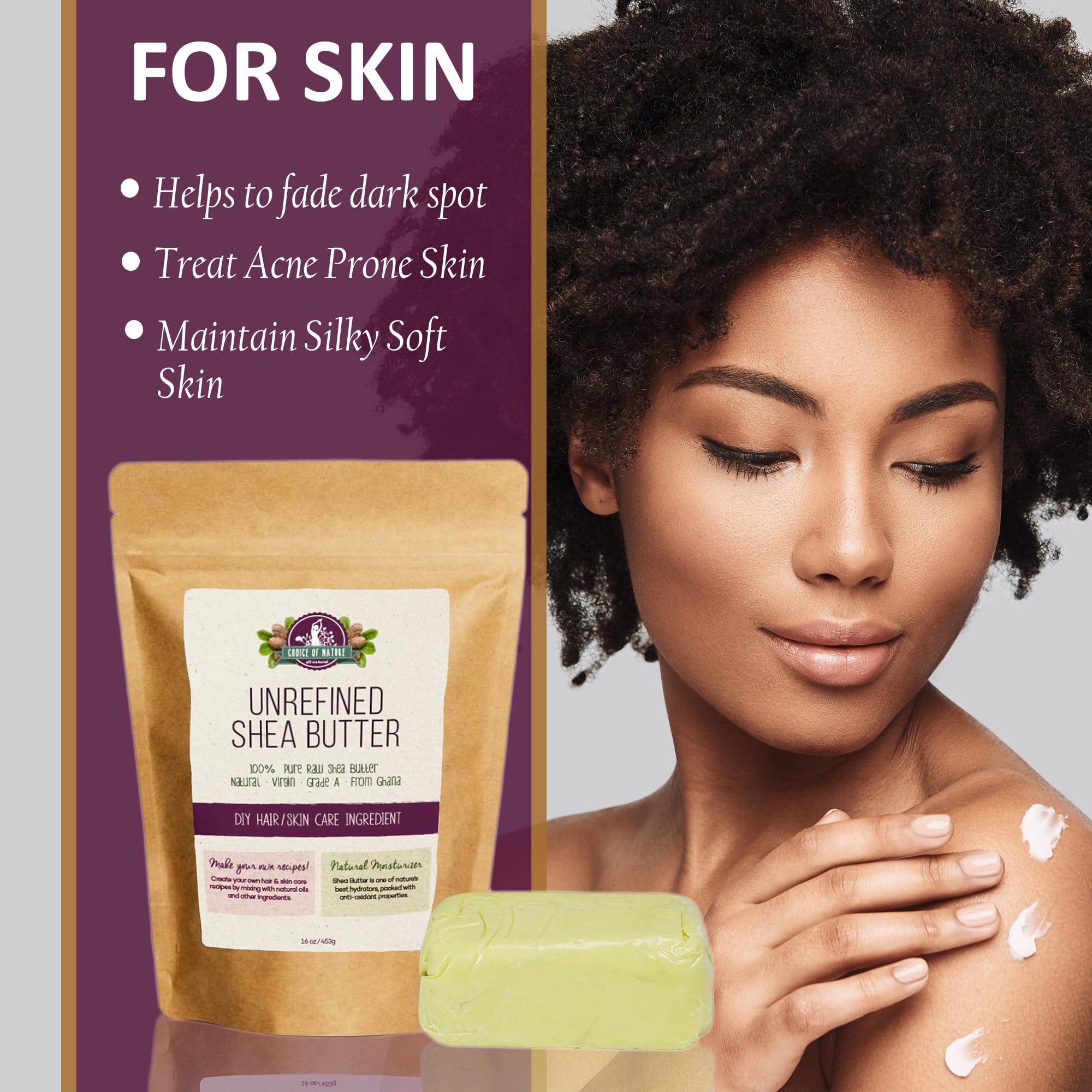 Unrefined Shea Butter Raw Organic 16 oz / 453 g Body Butter for Dry Skin, Stretch Marks Natural Moisturizing Formula for Women and Men