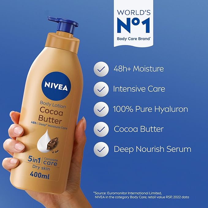 NIVEA Body Lotion Moisturizing Dry Skin, Cocoa Butter Vitamin E,400ml