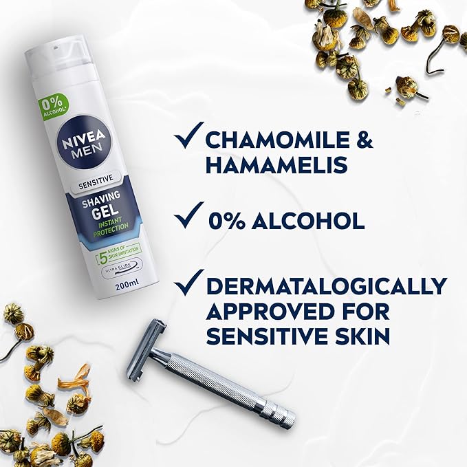 NIVEA MEN Shaving Gel, Sensitive Chamomile & Hamamelis, 200ml