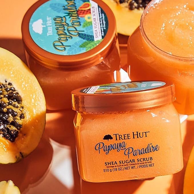 Tree Hut T H Papaya Paradise Shea Sugar Scrub Made With Shea Butter, Papaya Extract And Pineapple Enzymes For A Natural Glow, 510 Ml