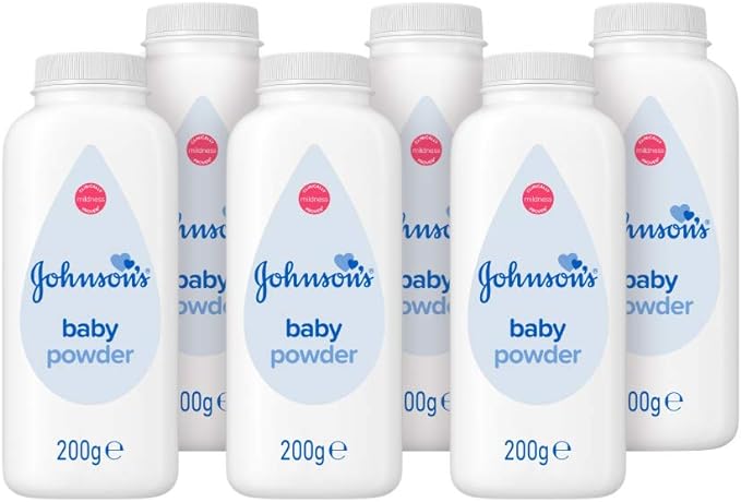 JOHNSON'S Baby Powder 200 g x 6, with Purified Talc, Designed for Delicate Skin, Leaves Babies' Skin Comfortable and Dry