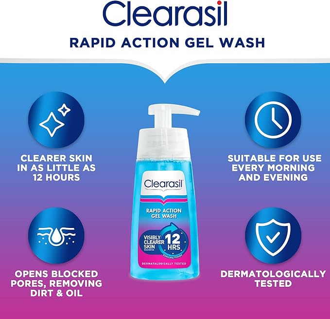 Clearasil Ultra Rapid Action Gel Wash, Unblock Pores For A Visibly Clearer Skin, Remove Dirt, Oil & Spots, 150 ml (Pack of 1)