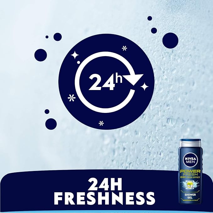 NIVEA MEN 3in1 Shower Gel, Power Fresh 24h Fresh Effect Citrus Scent, 2x500ml