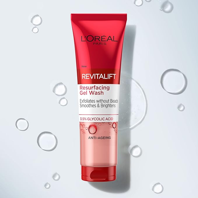 L’Oreal Paris 3.5% Glycolic Acid Cleanser, Revitalift Glycolic Resurfacing Gel Wash, Gently Exfoliates To Smooth & Brighten Skin – 150ml