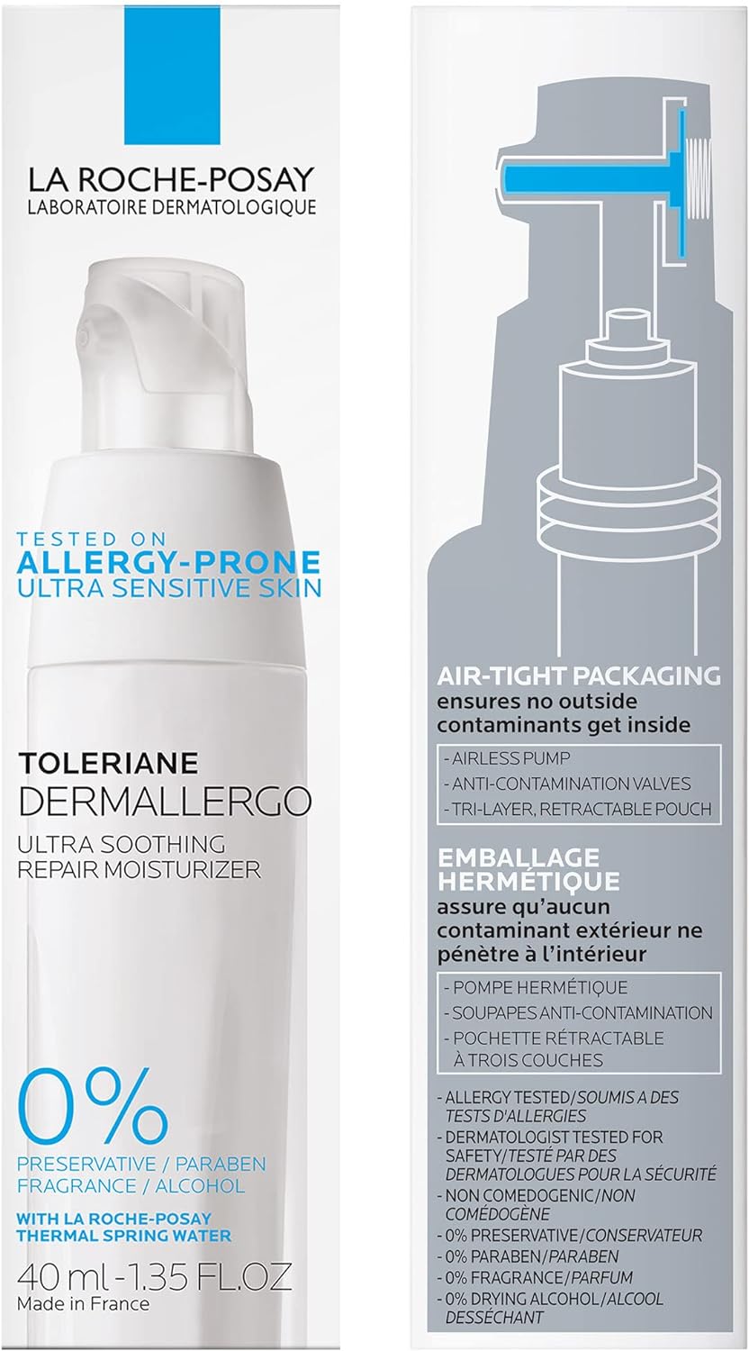 La Roche-Posay Toleriane Ultra Sensitive Skin Face Moisturizer Intense Soothing Care, Allergy Tested, 40ml