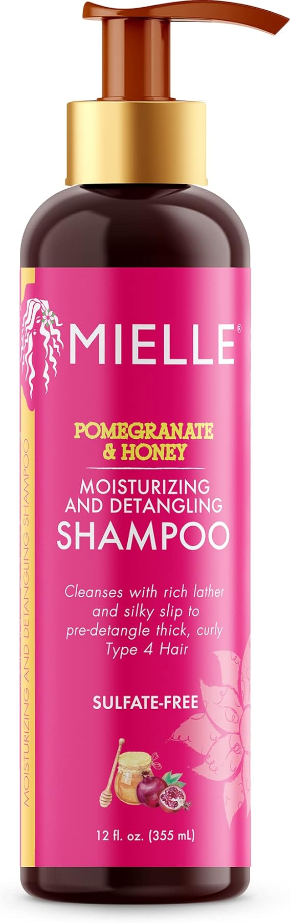 Mielle Organics Pomegranate & Honey Moisturizing and Detangling Shampoo, Hydrating Curl Cleanser For Dry, Damaged Type 4 Hair, Repair, Restore, and Prevent Frizz, 12-Fluid Ounces